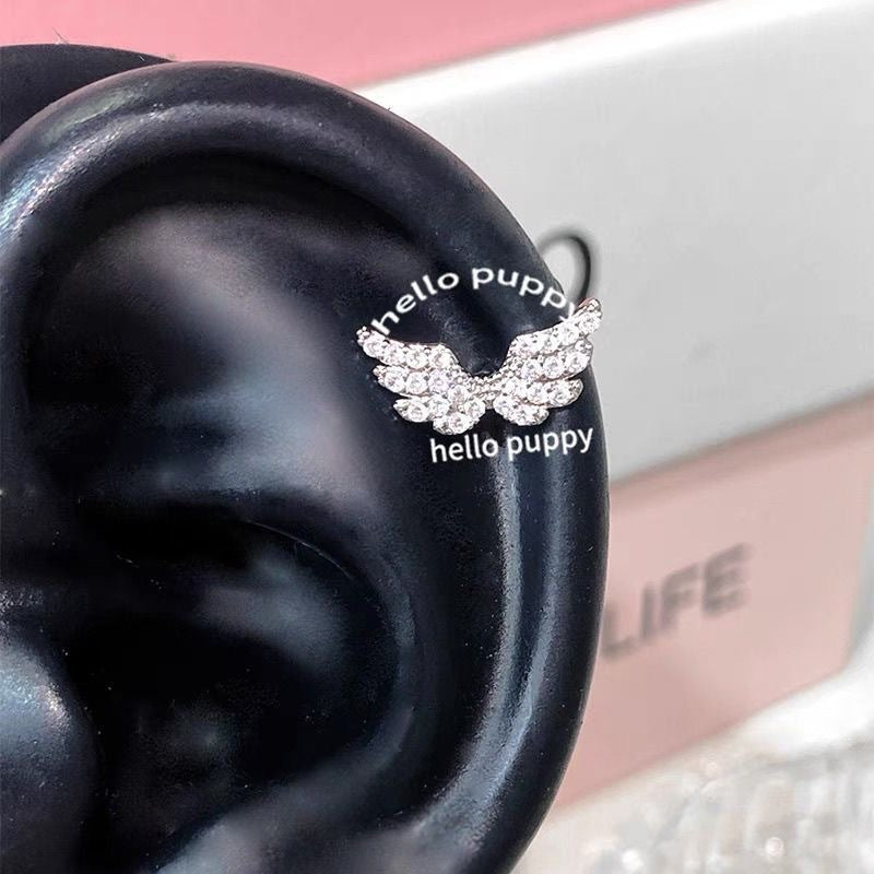 Wholesale full diamond flash wing ear bone studs titanium steel screw earrings