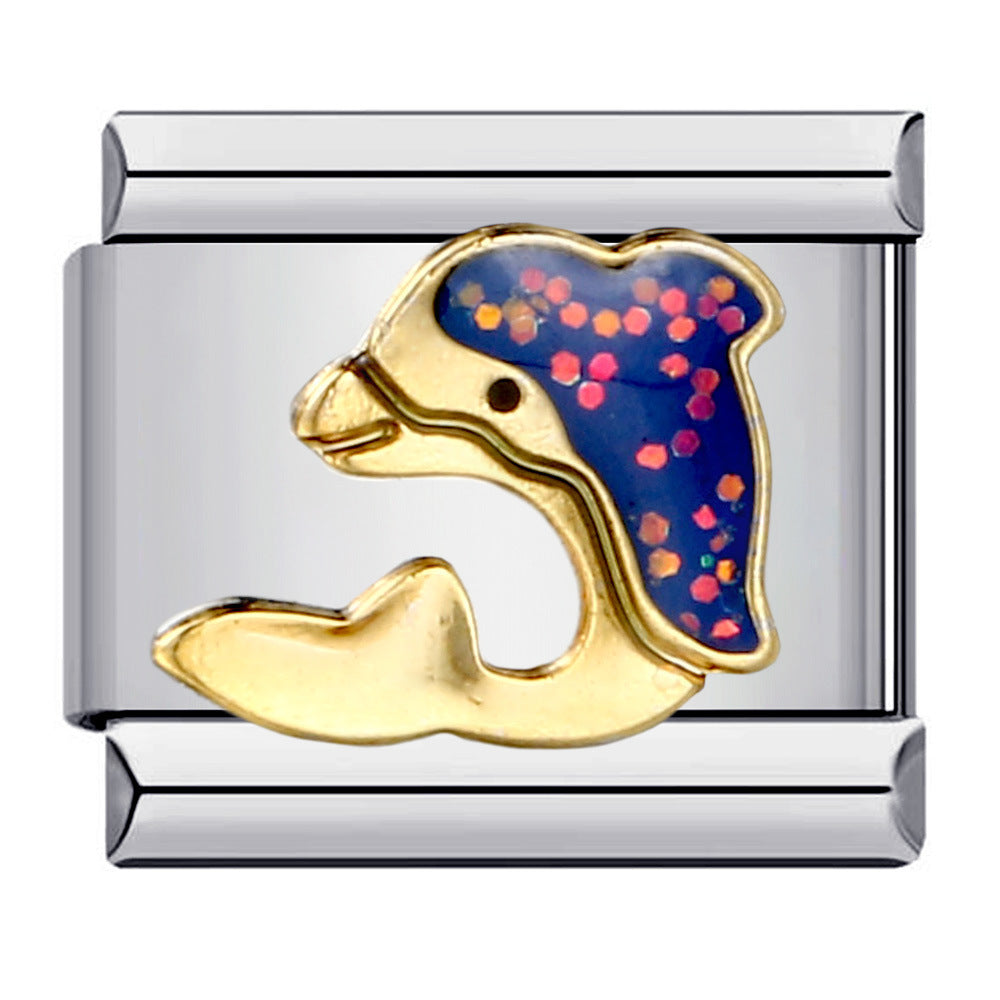 Wholesale Italian Charm Bracelet 9mm DIY Splicing Removable Seahorse Dolphin Stainless Steel Composable Bracelet