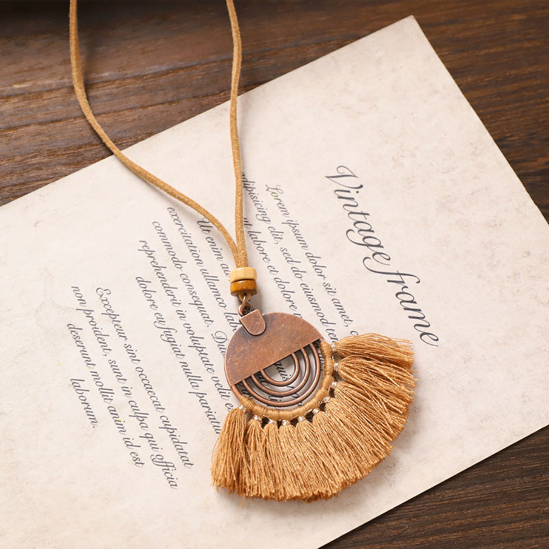 Wholesale Bohemian Vintage Long Tassel Necklace,  Handwoven Mixed Material Pendant,  Chic Jewelry Accessory for Women