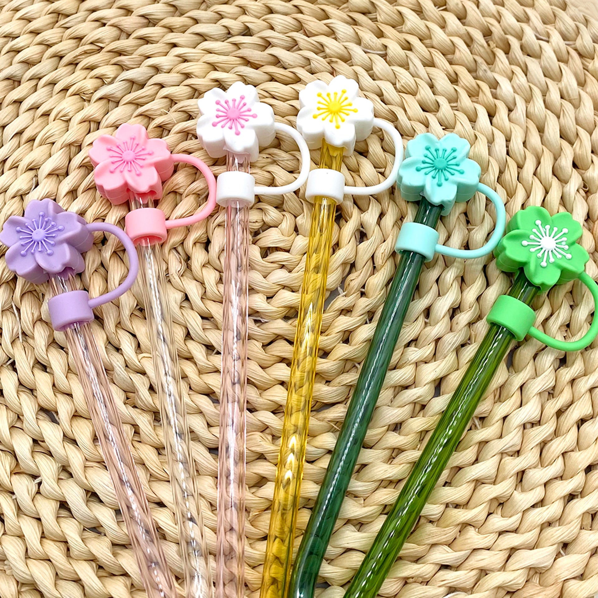 Wholesale silicone flower straw cap Stanley straw sleeve 10mm dust plug