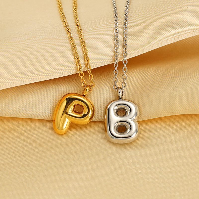 Wholesale  26 English letter necklace  titanium steel bubble smooth letter pendant clavicle chain