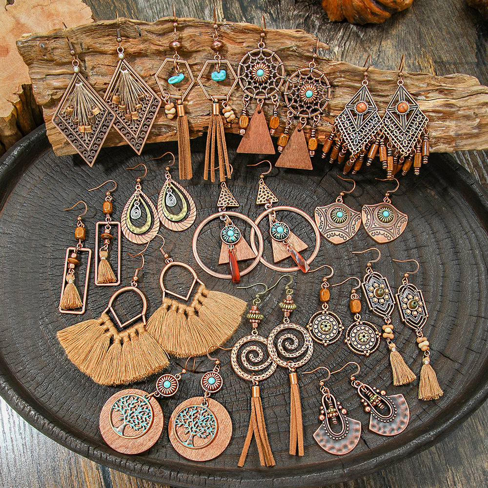 Wholesale Bohemian Geometric Tassel Earrings Zinc Alloy Jewelry Accessory