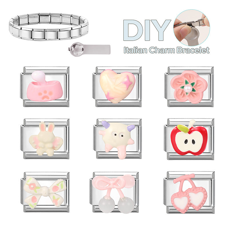 Wholesale  Italian Charm Bracelet 9mm DIY Creative Pink Cute Cartoon  Creative Stainless Steel Composable Bracelet