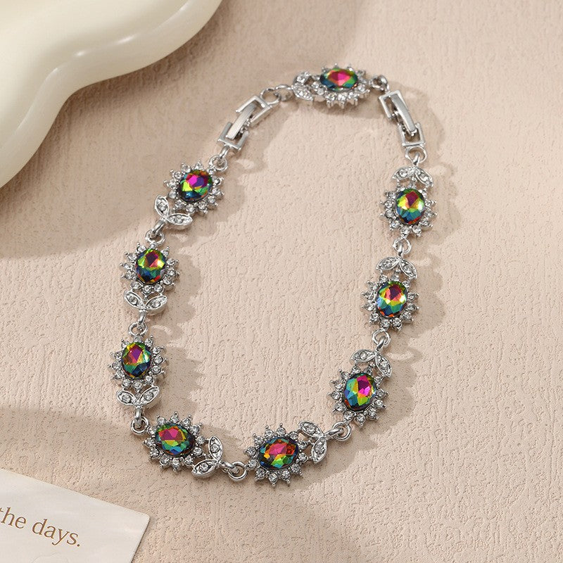 Wholesale Luxurious Floral Leaf Zircon Colorful  Bracelet