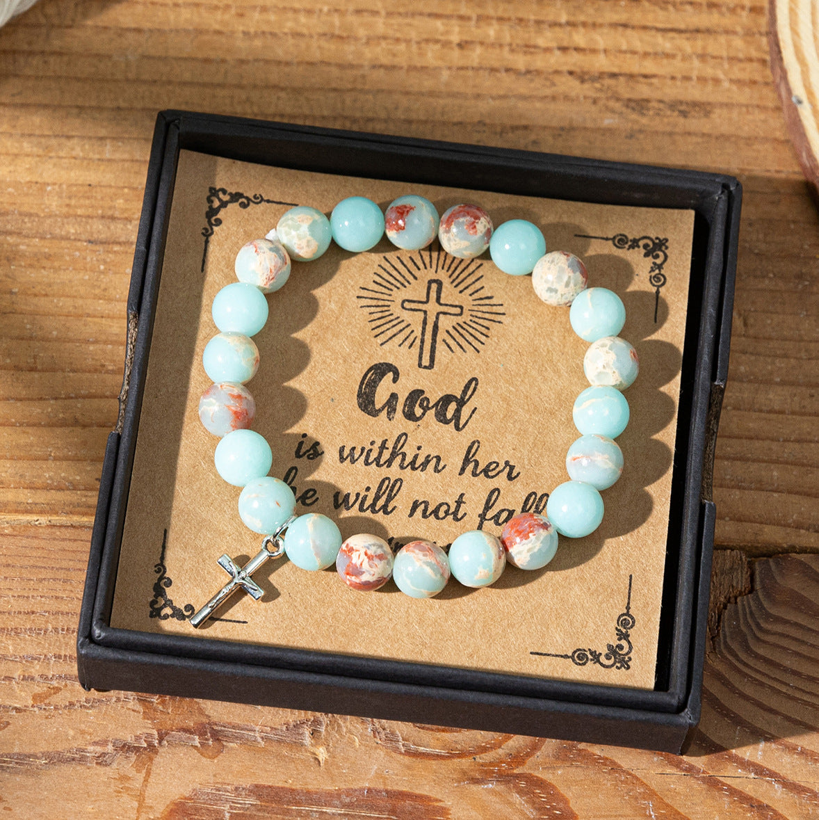 Wholesale jewelry cross pink zebra stone beads bracelet