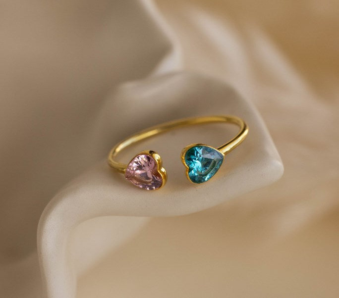 Wholesale Stainless steel Cute December Double Heart Birthstone Inlaid One-Size-Fits-All Ring