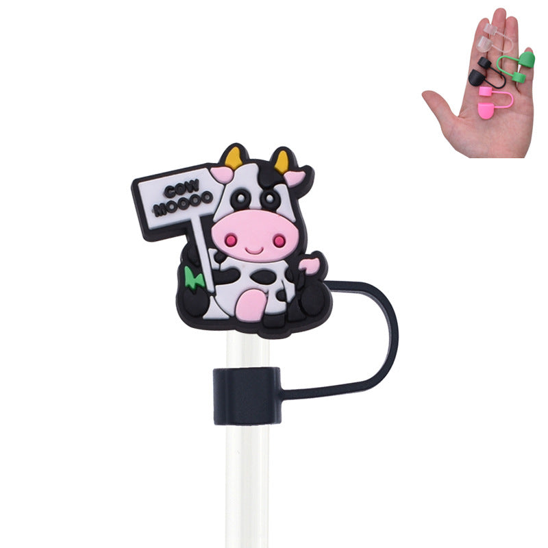 Wholesale Random 100pcs Cute Cow PVC Soft Straw Tube Cap