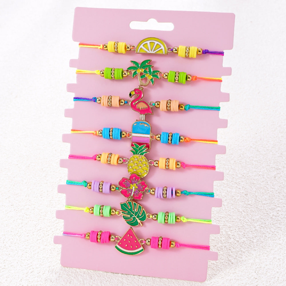 Wholesale Colorful polymer clay beaded cartoon animal pattern bracelet hand-woven adjustable size children' s jewelry