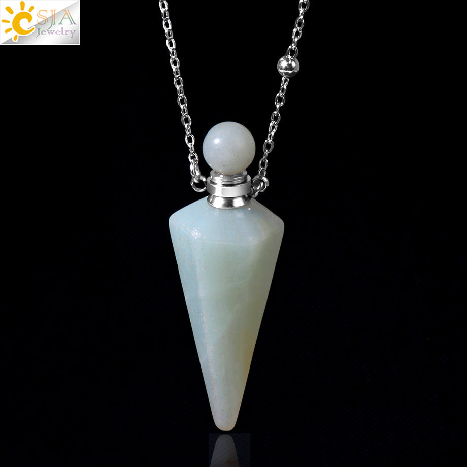 Wholesale Natural Stone Crystal Stone Hexagonal Column Perfume Bottle Necklace ACC-NE-HuaiShe002