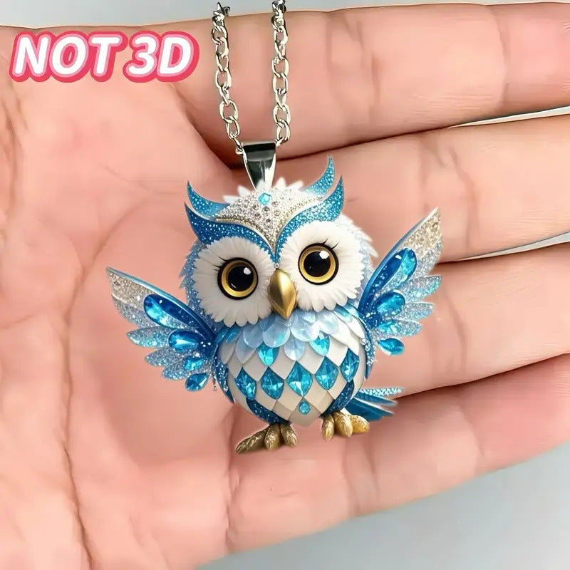 Wholesale  Blue Cute Owl Flat Acrylic Necklace