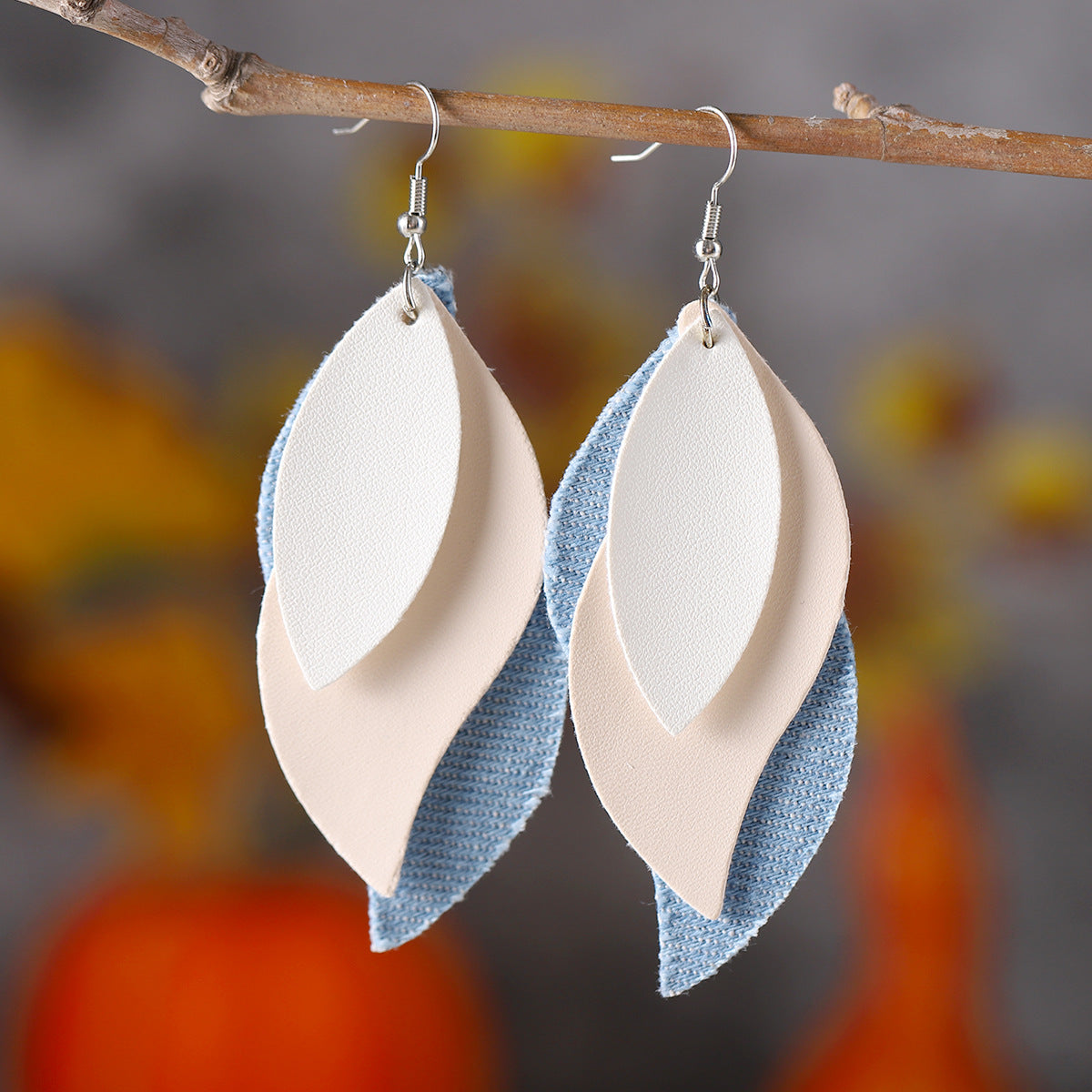 Wholesale  Bohemian Three-layer Water Drop Diamond Leather PU Leopard Pendant Earrings