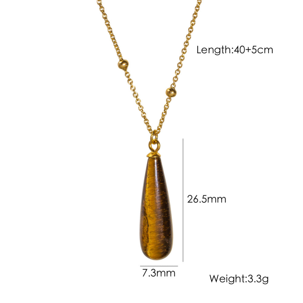 Wholesale Drop-shaped Natural Stone Pendant Stainless Steel Necklace