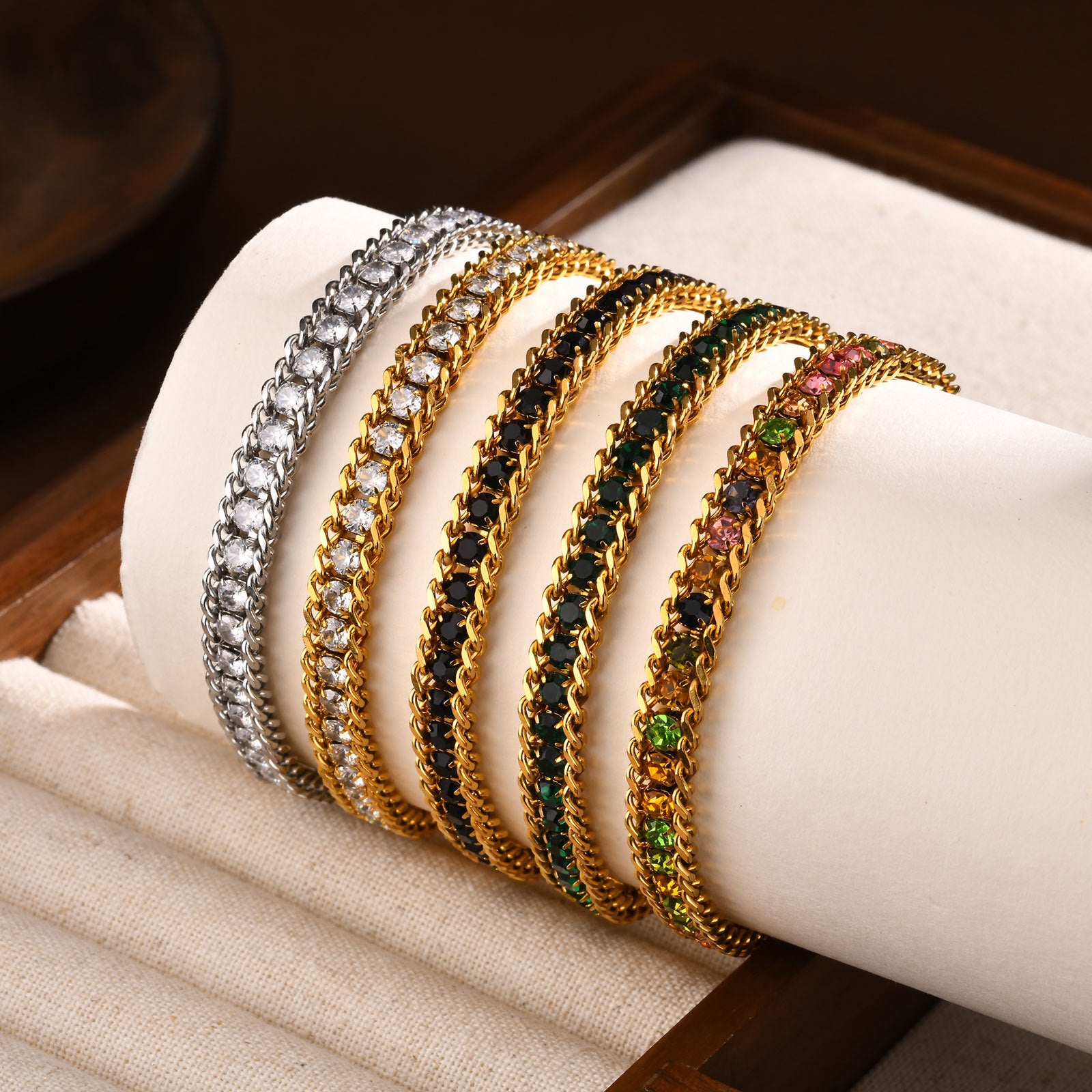 Wholesale Trendy Women S 3 Layer Stacking Bracelet Stainless Steel With White Zircon 18K Gold Tone Jewelry Accessory For Gift And Daily Wear