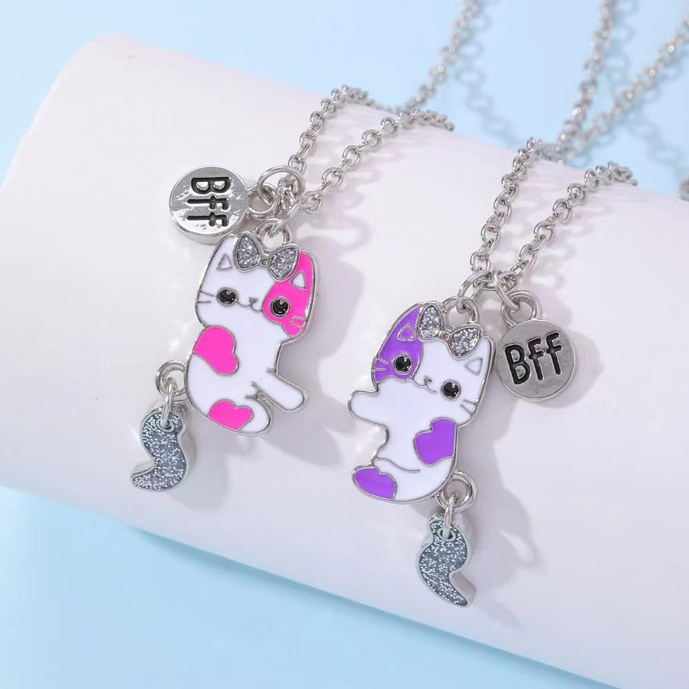 Wholesale Cat  Cartoon Magnet Alloy Water Drop Oil Necklace Set