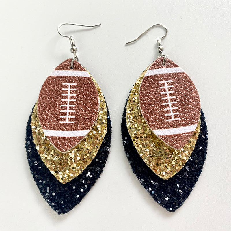 Wholesale 2pairs/pack Cheerleading Football Baseball Softball Sports Style Leather Earrings ACC-ES-HY115