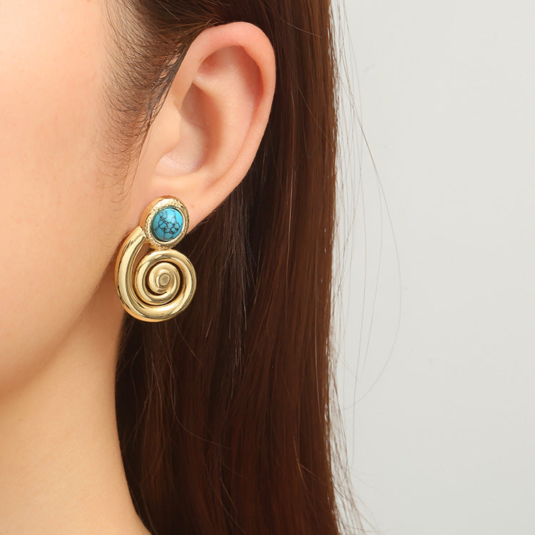 Wholesale Light Luxury 18K Gold Stainless Steel Natural Stone Earrings