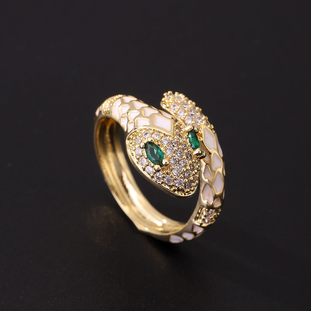 Wholesale  Gold-Plated Retro green eye snake ring