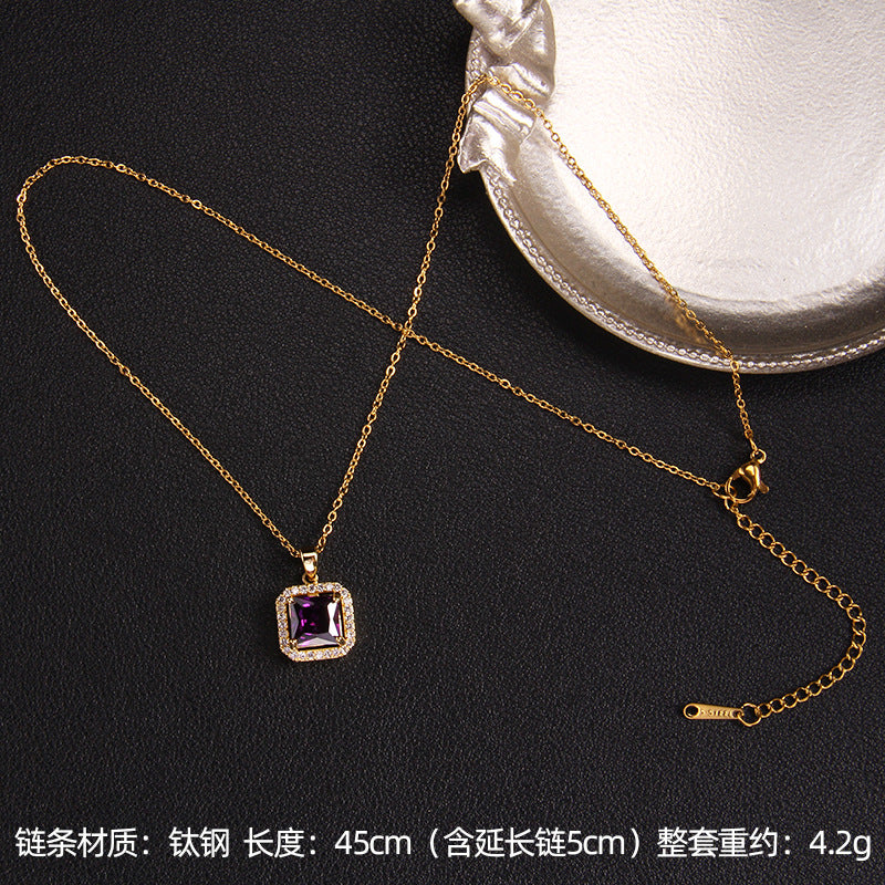 Wholesale Purple Zircon Necklace Love Purple Qi Donglai Pendant Heart Necklace ACC-NE-Rongc010