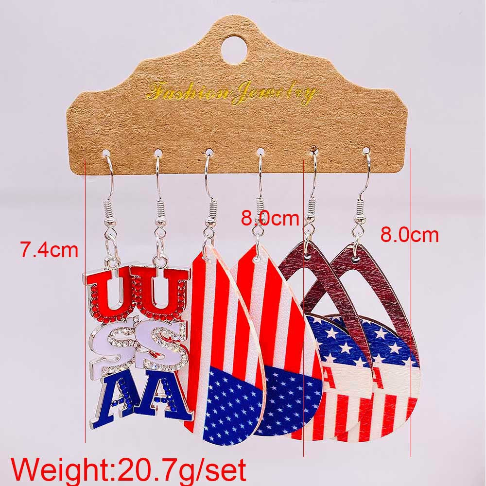 Wholesale 3 Pairs of One Card Independence Day Earrings Set
