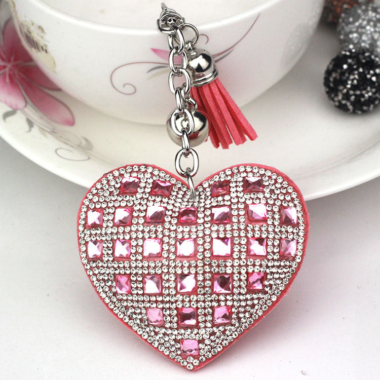 Wholesale Korean velvet glass diamond heart key chain European and American style fashion car pendant personalized gift key chain pendant
