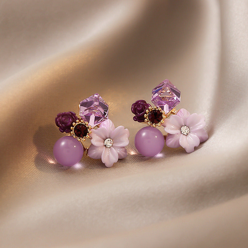 Wholesale Purple Crystal Flower Earrings ACC-ES-LanXiu001