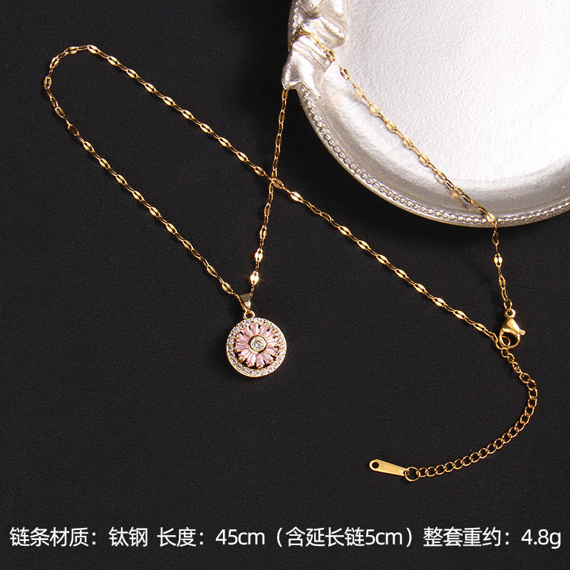 Wholesale Zircon Four Leaf Clover Necklace Care Bear Pendant Titanium Steel Heart Necklace ACC-NE-Rongc014