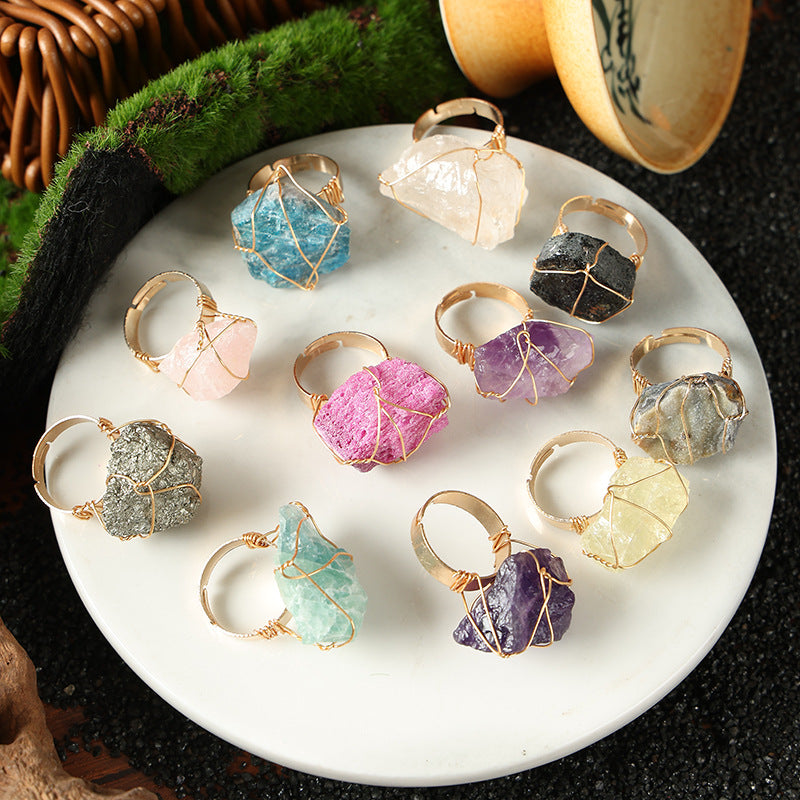 Wholesale Wire Wrapped Natural Amethyst Ring Rough Stone Crystal Jewelry Fashion Accessory Everyday Wear Gift And Boutique Resale