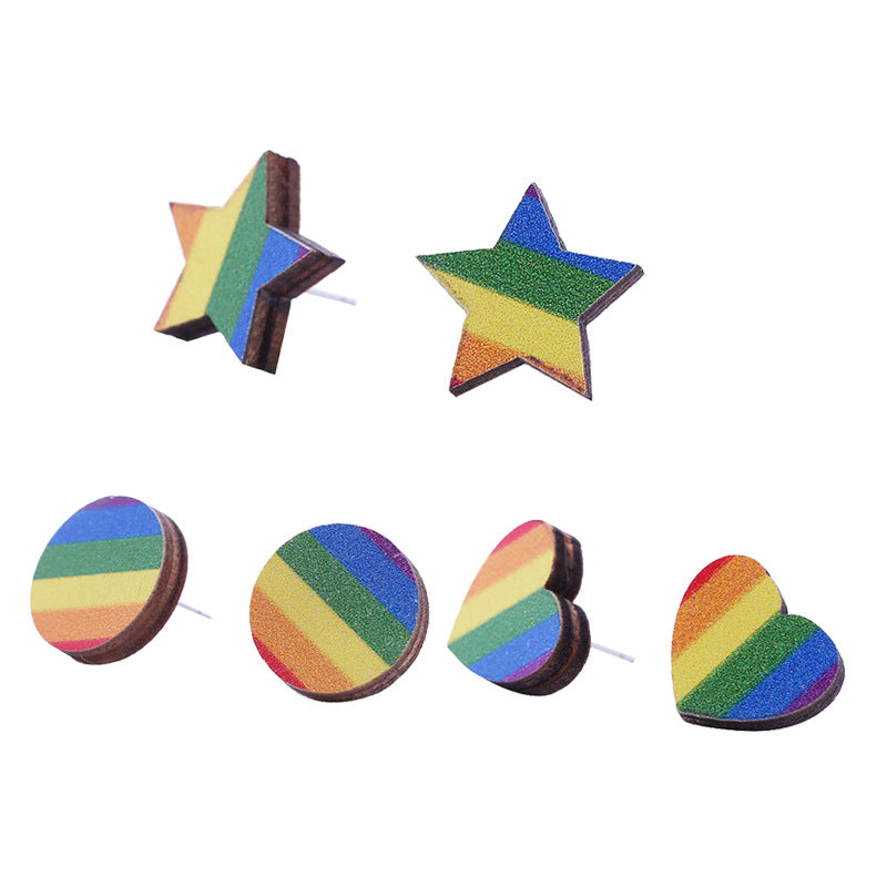 Wholesale Seven Color LOVE Rainbow Wooden Earrings