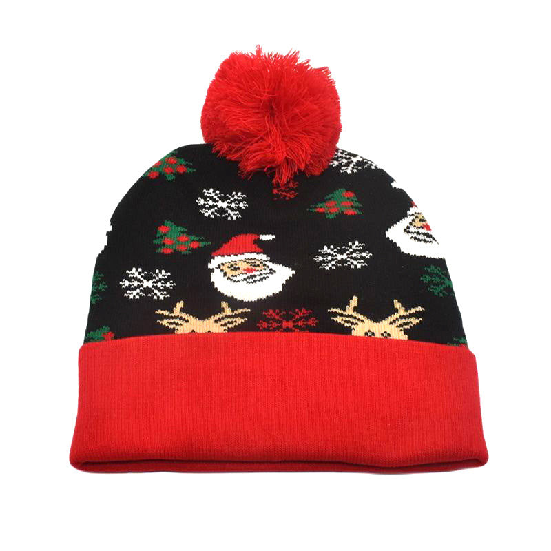 Wholesale Winter warm hat with fur ball Christmas elk knitted beanie