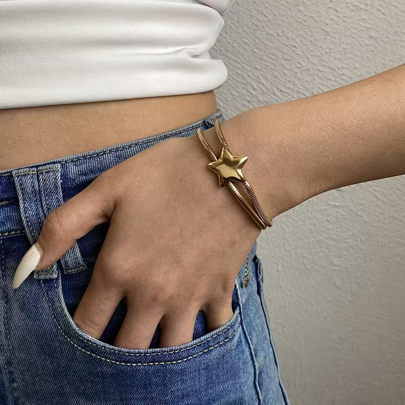 Wholesale Coiled Snake Wrap Bracelet With Star Charms Gold Titanium Steel Jewelry Stylish Unisex Gift For Boutique Resale