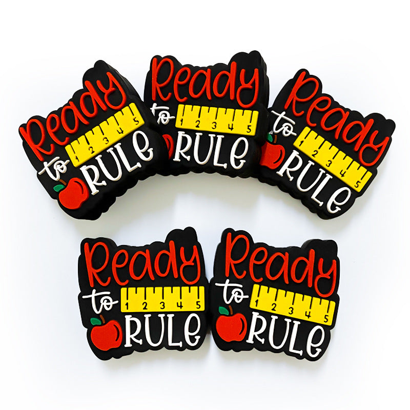 Wholesale 10pcs Apple Ruler Teacher Cartoon Beads Silicone Beads Diy Accessories ACC-BDS-WDX235