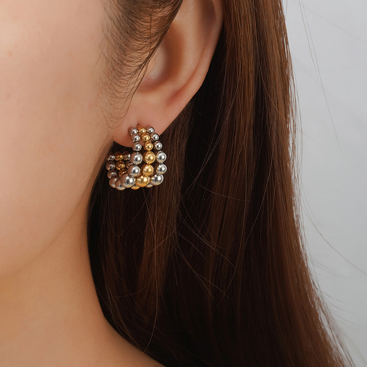 Wholesale  popular round bead connection stainless steel earrings 18k gold  earrings