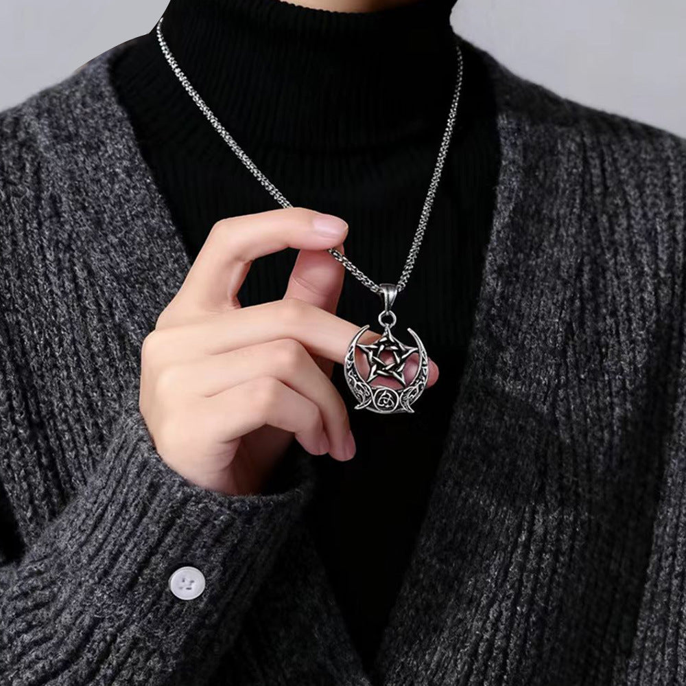 Wholesale Stylish Stainless Steel Pendant Necklace with Crescent Star and Tree of Life Motif Unisex Jewelry Accessory