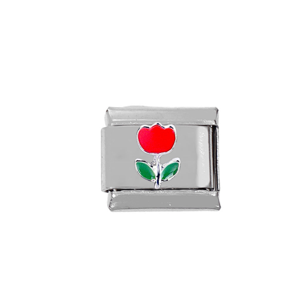 Wholesale 5pcs Italian Charm Bracelet Charm Module Flower Stainless Steel Bracelet 9mm DIY Pattern Free Splicing Detachable Composable Bracelet ACC-BT-DaLiang002