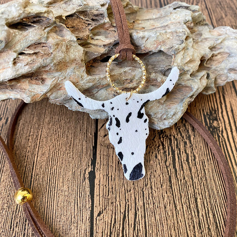 Wholesale 3pcs/pack Western Style Cow Head Texas Map Leopard Print Turquoise Pearl Cowhide Leather Necklace