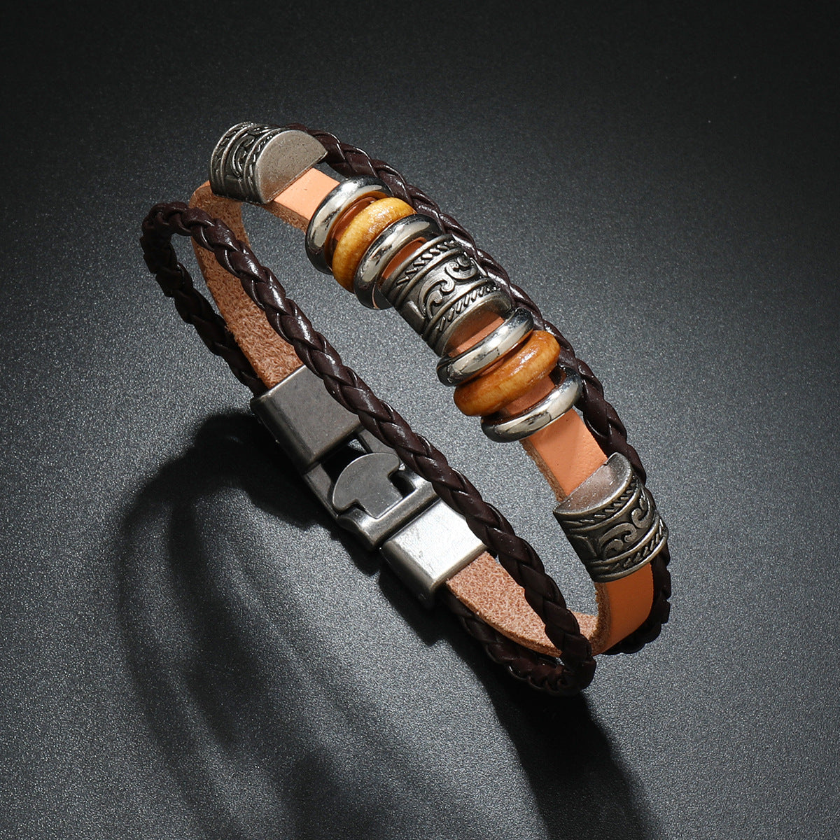 Wholesale Vintage Braided Bracelet Punk Multi-layered Beaded Bracelet for Men ACC-BT-Saih012