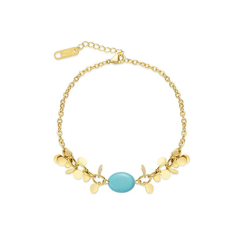 Wholesale Euro-American Turquoise Natural Stone Non-Fading Stainless Steel Stackable Bracelet - Trendy Everyday Jewelry for Women Gift Boutique