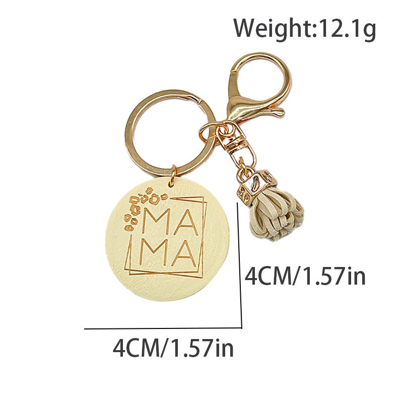 Wholesale Mother's Day Gift MAMA Wooden Sign Letter Tassel Keychain ACC-KC-TuoYi002