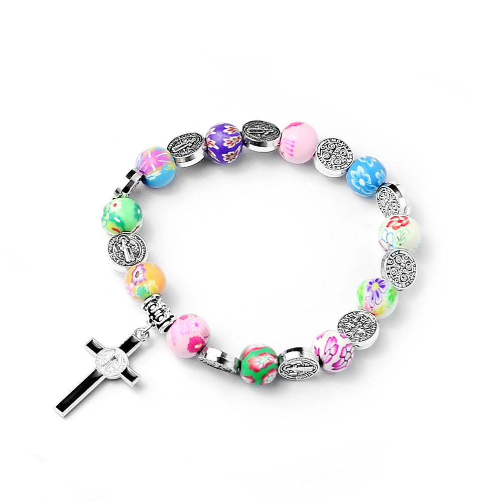 Wholesale Colorful Polymer Clay Cross Holding Baptism Bead Bracelet ACC-BT-Chengz001