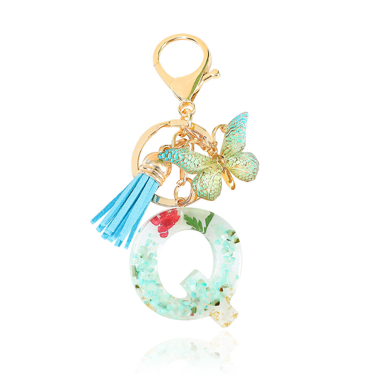 Wholesale green resin butterfly letter keychain