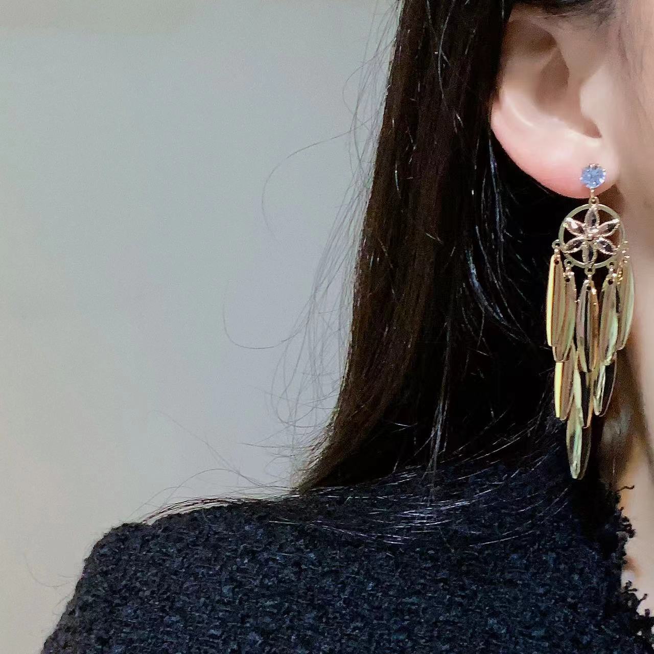 Wholesale Super Flash Rhinestone Flower Leaf Tassel Earrings