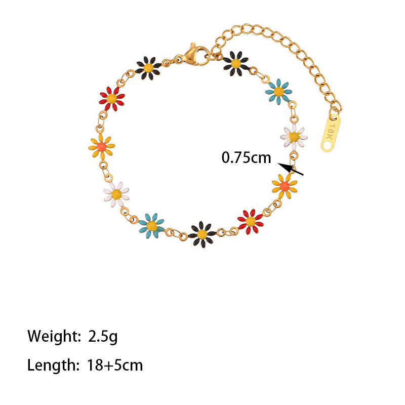 Wholesale Titanium Steel Necklace 18K Gold Plated Necklace Colored Oil Drop Daisy Chain Necklace Bracelet ACC-NE-Tais007