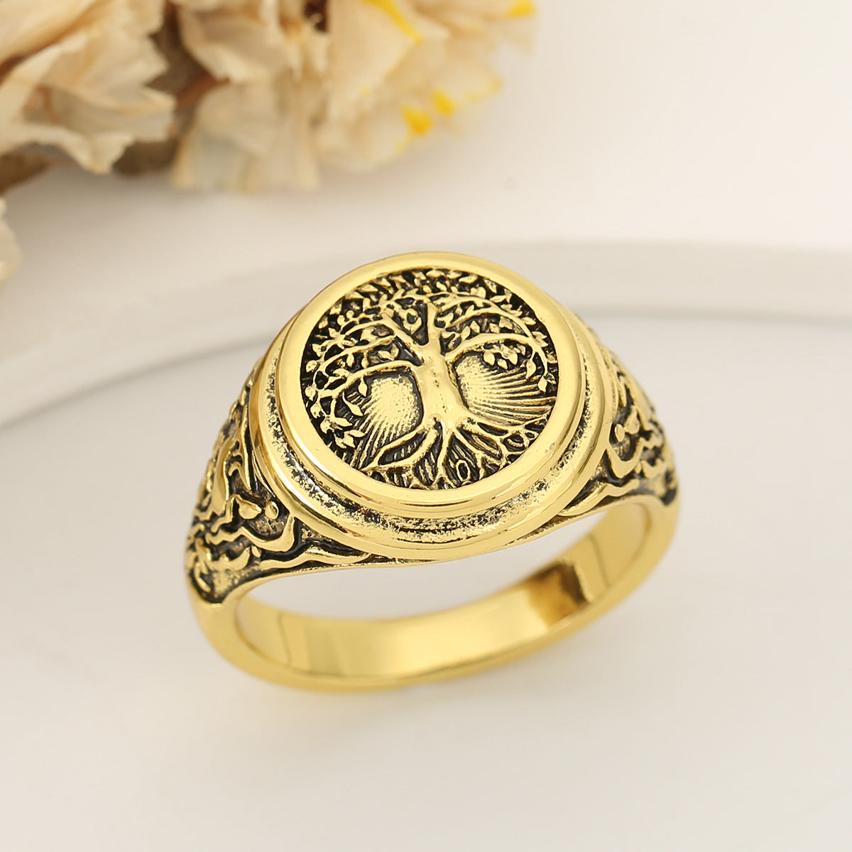 Wholesale Geometric Hollow Pattern Tree of Life Personality Retro Ring