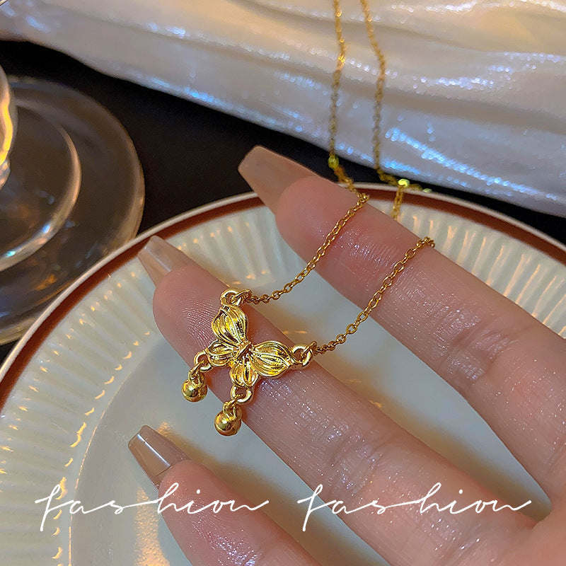 Wholesale Titanium Steel Three-Dimensional Bow Necklace  Luxury Niche Design Clavicle Chain