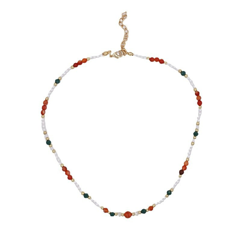 Wholesale  Color Natural Stone Pearl Handmade Beaded Necklace