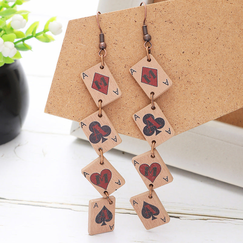 Wholesale Stitching Multi-Layer Poker Wooden Earrings MAMA Letter Earrings Creative Funny Mother's Day Earrings