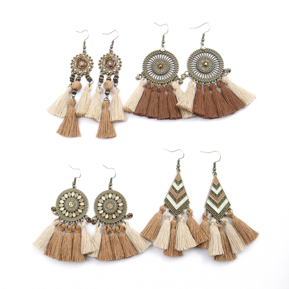 Wholesale Bohemian Hand-Woven Tassel Earrings for Everyday Wear Fashion Accessory