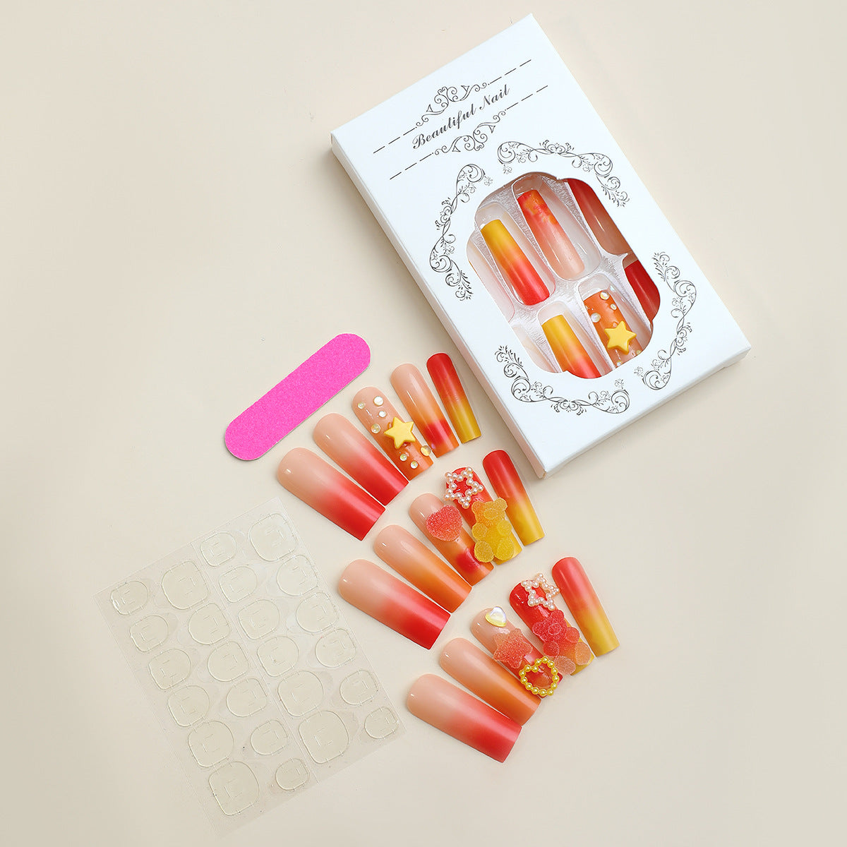 Wholesale Plastic Gradient Bear Star Press on Nails Kits 24 Pieces/box ACC-NS-HaoYi012