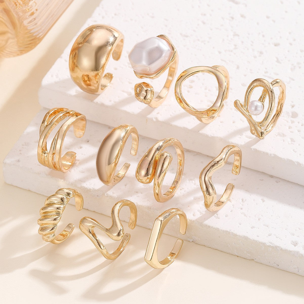 Wholesale Gold Tone Alloy Baroque Irregular Ring Set 11 Piece Fashion Jewelry Accessory For Women Stylish Gift For Everyday Wear