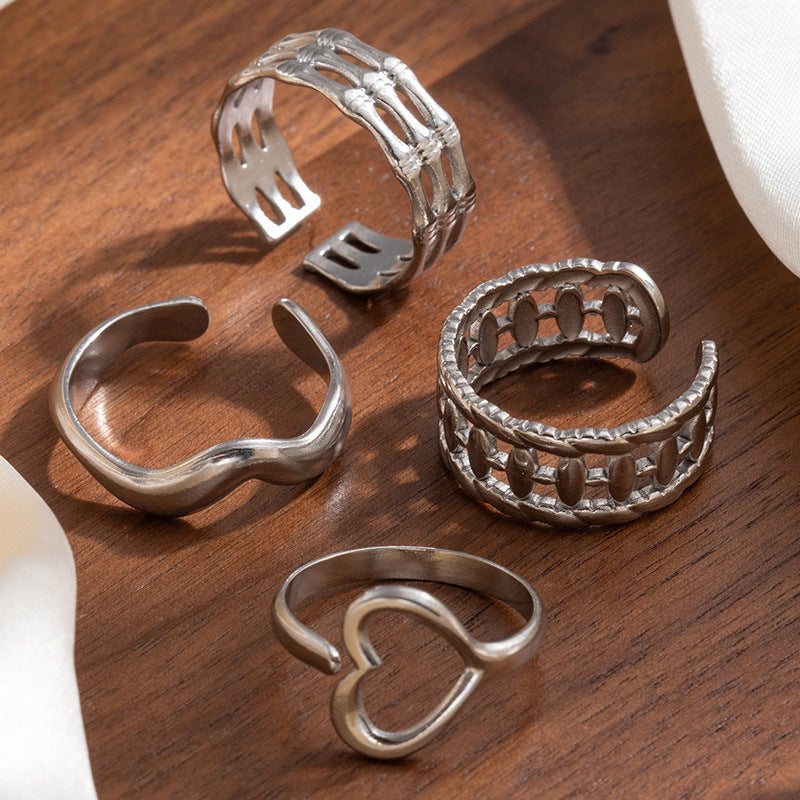 Wholesale Retro Heart Butterfly Hollow Titanium Steel Ring,  Fashion Accessory for Boutique Resale